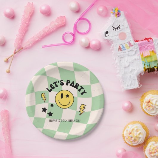 Preppy Sage Groen Y2K Retro Verjaardagspapier Bord (Feest)