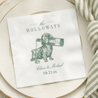Preppy Sage Groene Dachshund Champagne Bruiloft Servet