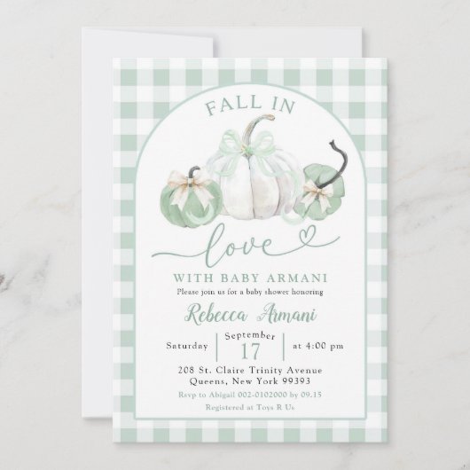 Preppy Sage Groene Pompoen Herfst in Liefde Baby s Kaart (Voorkant)