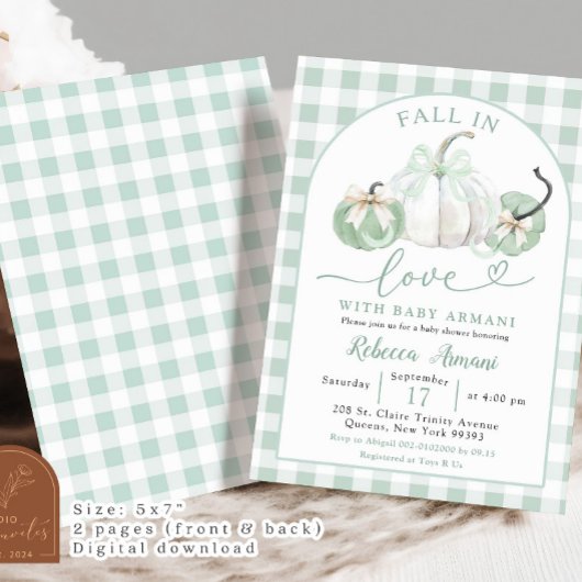 Preppy Sage Groene Pompoen Herfst in Liefde Baby s Kaart