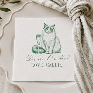 Preppy Sage Groene Ragdoll Kat Champagne Bruiloft Servet