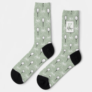 Preppy Sage Witte Strik Golf Patroon Monogram Sokken