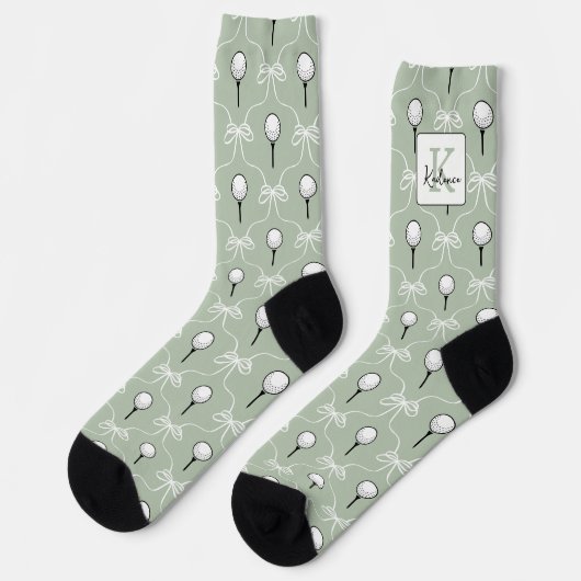 Preppy Sage Witte Strik Golf Patroon Monogram Sokken (Links)