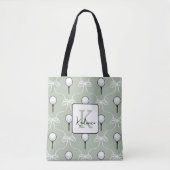 Preppy Sage Witte Strik Golf Patroon Monogram Tote Bag (Voorkant)