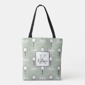 Preppy Sage Witte Strik Golf Patroon Monogram Tote Bag (Achterkant)