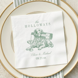 Preppy Sagegroene Goudkleurige Retriever Trouwdag Servet