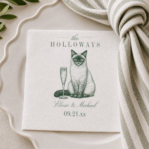 Preppy Sagegroene Siamese Kat Champagne Bruiloft Servet
