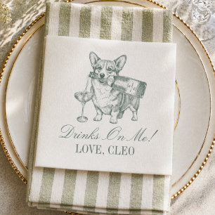 Preppy Saliegroen Corgi Champagne Bruiloft Servet
