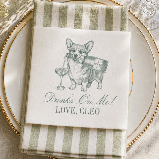 Preppy Saliegroen Corgi Champagne Bruiloft Servet