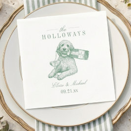 Preppy Saliegroen Gouden Doodle Champagne Bruiloft Servet