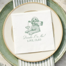 Preppy Saliegroen Gouden Doodle Champagne Bruiloft Servet