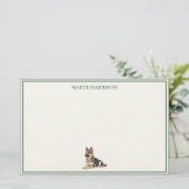 Preppy Saliegroen Streep Duitse Herder Briefpapier (Staand voorkant)