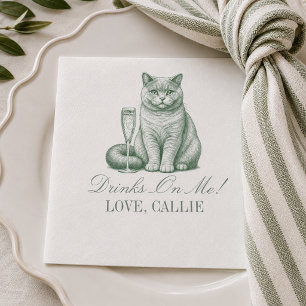 Preppy Saliegroene Kortharige Kat Champagne Bruilo Servet
