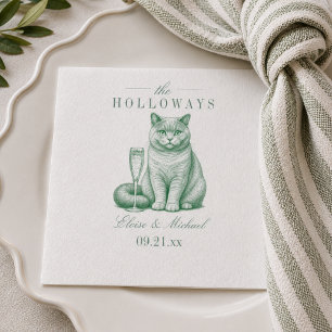 Preppy Saliegroene Kortharige Kat Champagne Bruilo Servet
