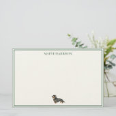Preppy Saliegroene Streep Dachshund Briefpapier (Staand voorkant)
