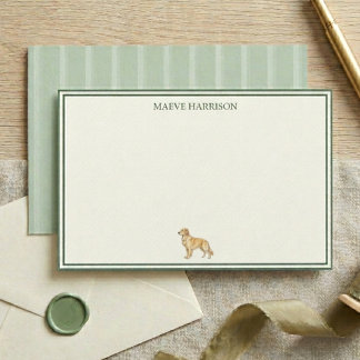 Preppy Saliegroene Streep Golden Retriever Briefpapier