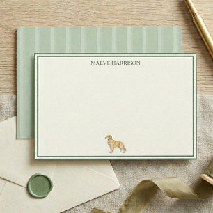 Preppy Saliegroene Streep Goudkleurige Retriever Briefpapier