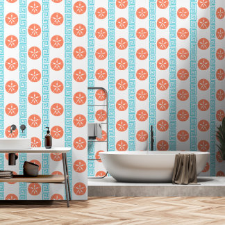 Preppy Sand Dollar Griekse Sleutel Turquoise & Kor Behang