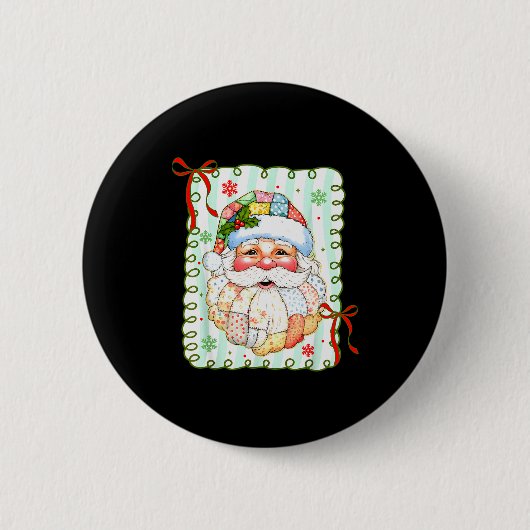 Preppy Santa Claus Christmas Patchwork Santa Xmas  Ronde Button 5,7 Cm (Voorkant)