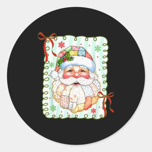 Preppy Santa Claus Christmas Patchwork Santa Xmas Ronde Sticker (Voorkant)