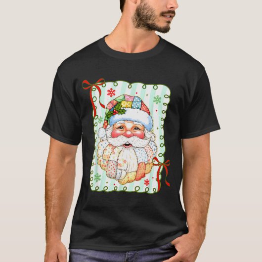 Preppy Santa Claus Christmas Patchwork Santa Xmas T-shirt (Voorkant)