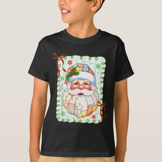 Preppy Santa Claus Christmas Patchwork Santa Xmas T-shirt (Voorkant)