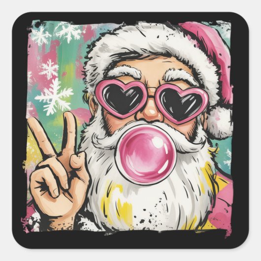 Preppy Santa Glitter Coquette Christmas Girly Cute Vierkante Sticker (Voorkant)