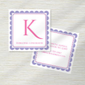 Preppy Scallop Monogram Pink & Lavender Calling Informatiekaartje