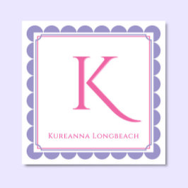 Preppy Scallop Monogram Pink & Lavender Calling Informatiekaartje