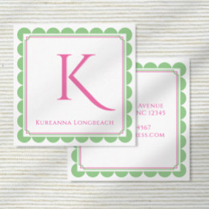 Preppy Scallop Monogram Roze & Mint Groen Oproep Informatiekaartje