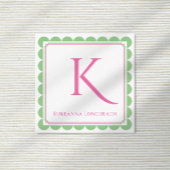 Preppy Scallop Monogram Roze & Mint Groen Oproep Informatiekaartje
