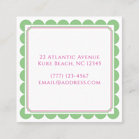 Preppy Scallop Monogram Roze & Mint Groen Oproep Informatiekaartje (Achterkant)