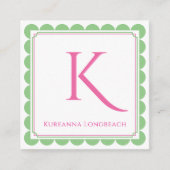 Preppy Scallop Monogram Roze & Mint Groen Oproep Informatiekaartje (Voorkant)