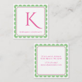 Preppy Scallop Monogram Roze & Mint Groen Oproep Informatiekaartje (Voorkant / Achterkant)