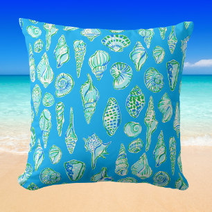 Preppy Schelpen / Blauwgroene Kust Strandhuis Kussen