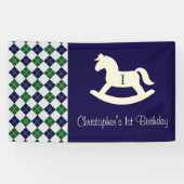Preppy Schommelpaard Argyle 1e Verjaardag Spandoek (Horizontaal)