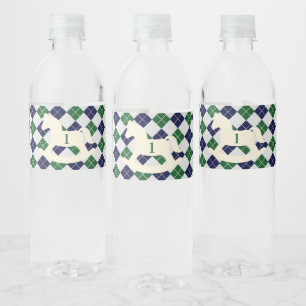 Preppy Schommelpaard Argyle 1e Verjaardag Waterfles Etiket