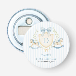 Preppy Schommelpaard Jongen Eerste Verjaardag Button Flesopener