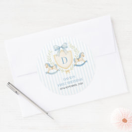 Preppy Schommelpaard Jongen Eerste Verjaardag Ronde Sticker