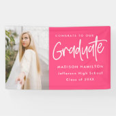 Preppy Script Hot Pink Photo Afstuderen Spandoek (Horizontaal)