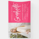 Preppy Script Hot Pink Photo Afstuderen Spandoek (Verticaal)