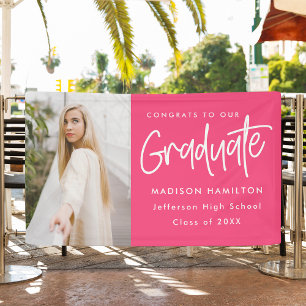 Preppy Script Hot Pink Photo Afstuderen Spandoek