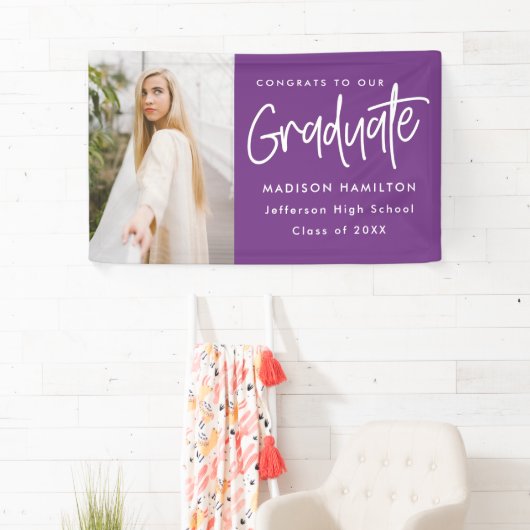 Preppy Script Paars Photo Afstuderen Spandoek (Insitu)