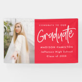 Preppy Script Red Photo Afstuderen Spandoek (Horizontaal)