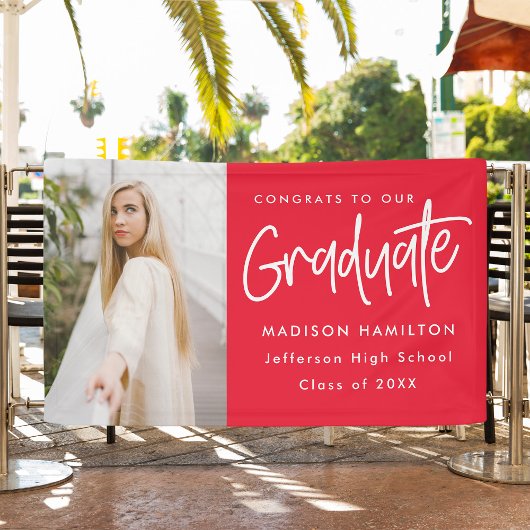 Preppy Script Red Photo Afstuderen Spandoek