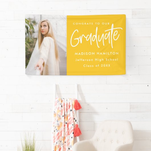 Preppy Script Yellow Photo Afstuderen Spandoek (Insitu)