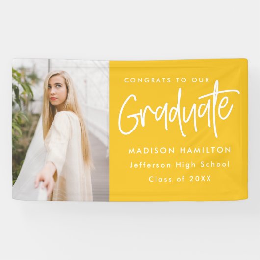 Preppy Script Yellow Photo Afstuderen Spandoek (Horizontaal)