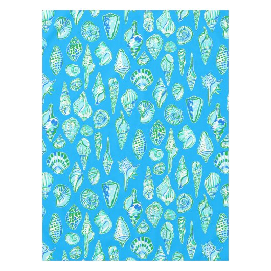 Preppy Sea Shells op Blue Seaside Coastal Tafelkleed (Voorkant)