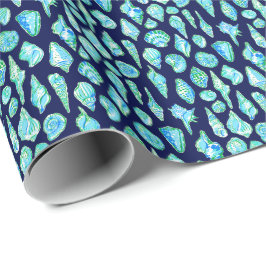 Preppy Sea Shells op de achtergrond van de marine Cadeaupapier