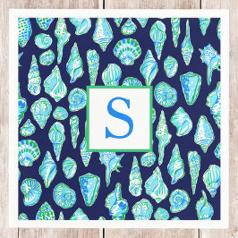 Preppy Sea Shells op de achtergrond van de marine  Servet